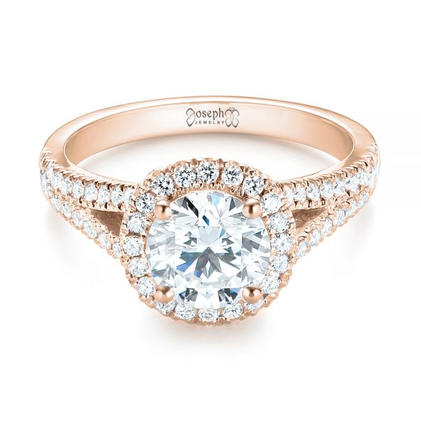 18k Rose Gold 18k Rose Gold Custom Diamond Halo Engagement Ring - Flat View - 103427