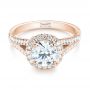 18k Rose Gold 18k Rose Gold Custom Diamond Halo Engagement Ring - Flat View -  103427 - Thumbnail