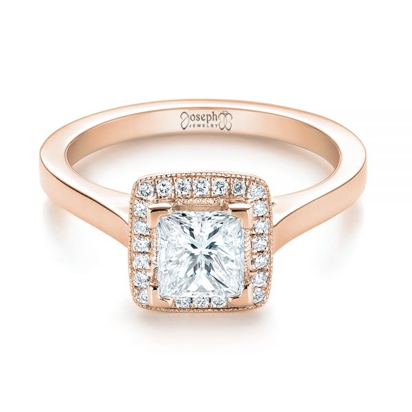 18k Rose Gold 18k Rose Gold Custom Diamond Halo Engagement Ring - Flat View -  103515