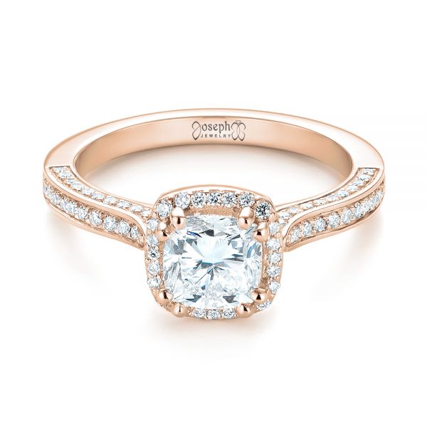 14k Rose Gold 14k Rose Gold Custom Diamond Halo Engagement Ring - Flat View -  103535