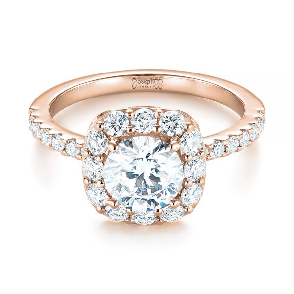 18k Rose Gold 18k Rose Gold Custom Diamond Halo Engagement Ring - Flat View -  103588