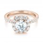 18k Rose Gold 18k Rose Gold Custom Diamond Halo Engagement Ring - Flat View -  103588 - Thumbnail