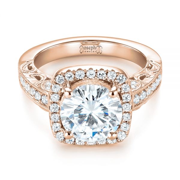 14k Rose Gold 14k Rose Gold Custom Diamond Halo Engagement Ring - Flat View - 103595