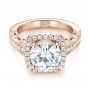 18k Rose Gold 18k Rose Gold Custom Diamond Halo Engagement Ring - Flat View -  103595 - Thumbnail