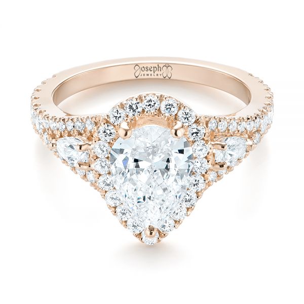 18k Rose Gold 18k Rose Gold Custom Diamond Halo Engagement Ring - Flat View - 103632