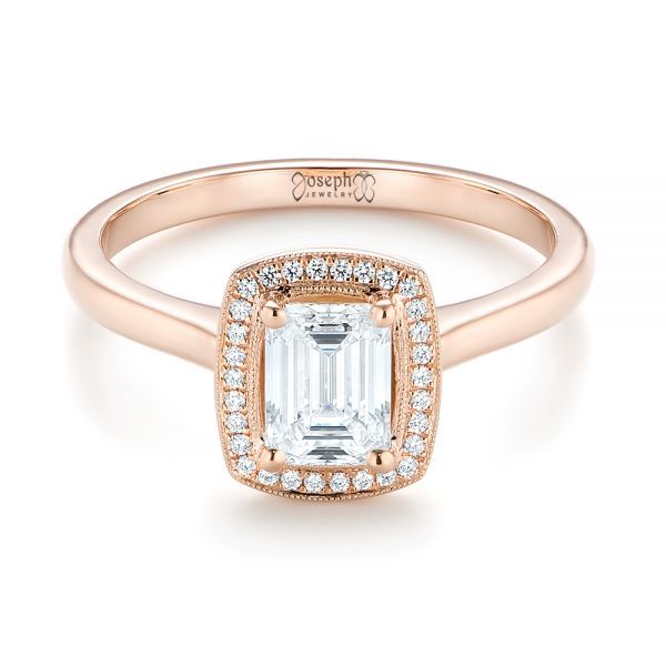14k Rose Gold Custom Diamond Halo Engagement Ring - Flat View -  103914