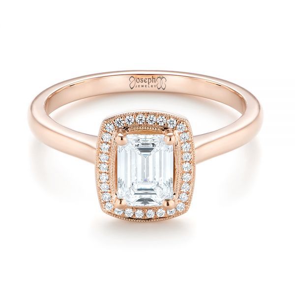 14k Rose Gold Custom Diamond Halo Engagement Ring - Flat View - 103914