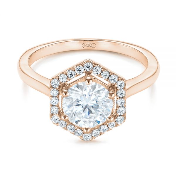 18k Rose Gold 18k Rose Gold Custom Diamond Halo Engagement Ring - Flat View -  103992