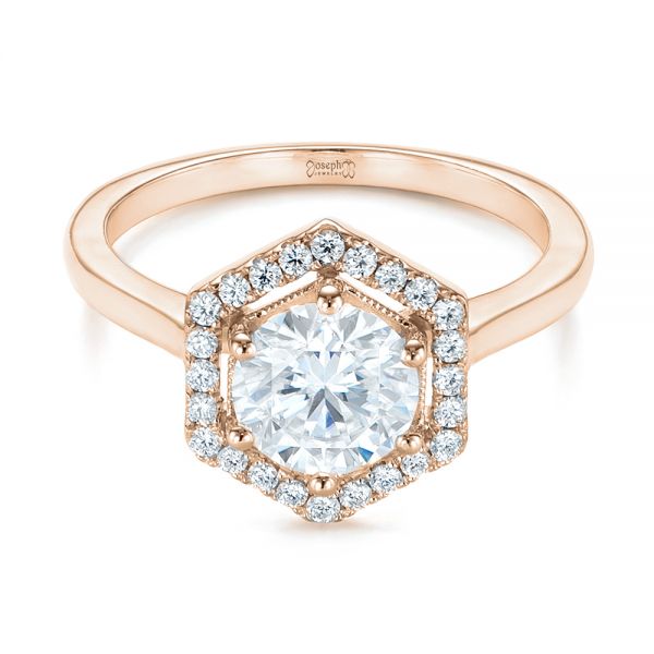 14k Rose Gold 14k Rose Gold Custom Diamond Halo Engagement Ring - Flat View - 103992