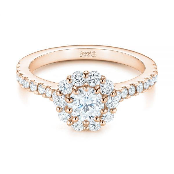 14k Rose Gold 14k Rose Gold Custom Diamond Halo Engagement Ring - Flat View - 104064
