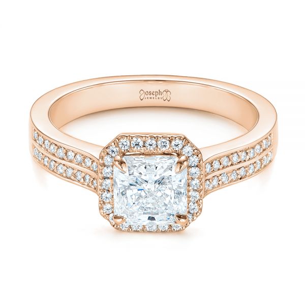 18k Rose Gold 18k Rose Gold Custom Diamond Halo Engagement Ring - Flat View -  104070