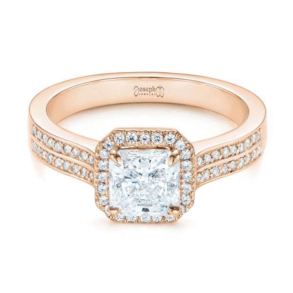 14k Rose Gold 14k Rose Gold Custom Diamond Halo Engagement Ring - Flat View - 104070