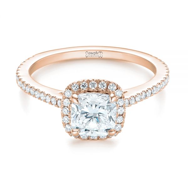 14k Rose Gold 14k Rose Gold Custom Diamond Halo Engagement Ring - Flat View - 104686
