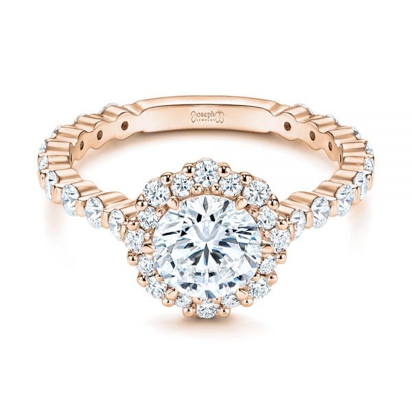 14k Rose Gold 14k Rose Gold Custom Diamond Halo Engagement Ring - Flat View -  106108