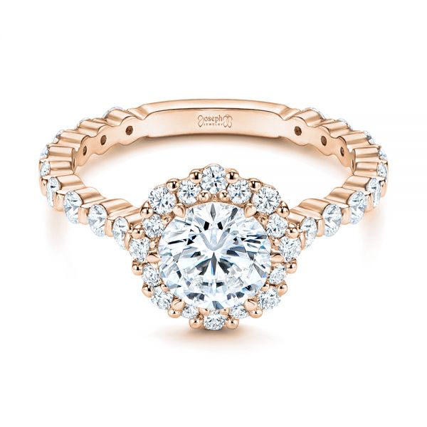 18k Rose Gold 18k Rose Gold Custom Diamond Halo Engagement Ring - Flat View - 106108
