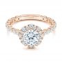 18k Rose Gold 18k Rose Gold Custom Diamond Halo Engagement Ring - Flat View -  106108 - Thumbnail