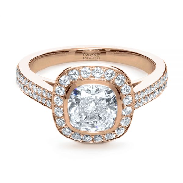 14k Rose Gold 14k Rose Gold Custom Diamond Halo Engagement Ring - Flat View -  1116