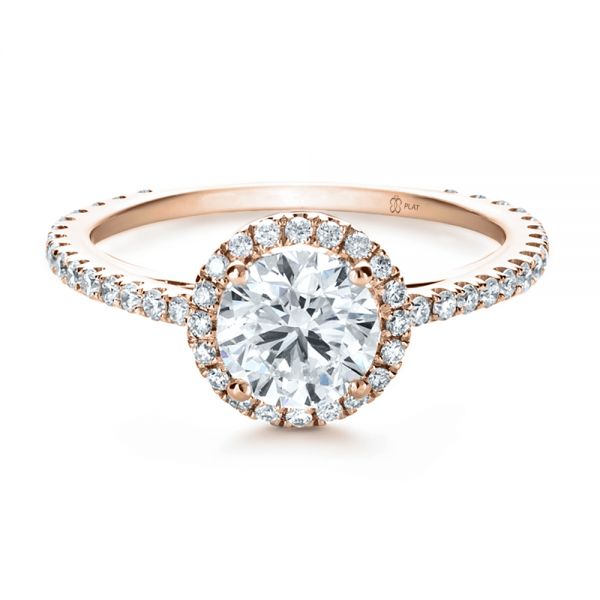 18k Rose Gold 18k Rose Gold Custom Diamond Halo Engagement Ring - Flat View -  1123