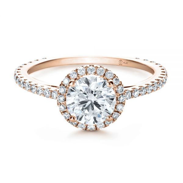14k Rose Gold 14k Rose Gold Custom Diamond Halo Engagement Ring - Flat View - 1123