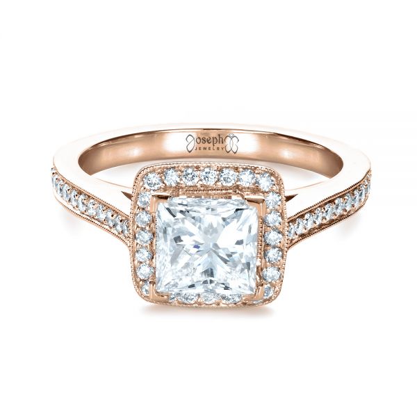 14k Rose Gold 14k Rose Gold Custom Diamond Halo Engagement Ring - Flat View -  1435