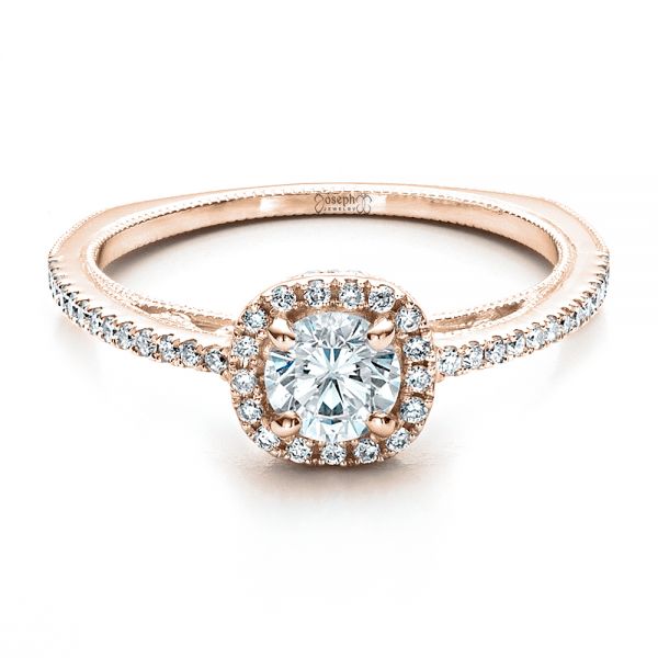 18k Rose Gold 18k Rose Gold Custom Diamond Halo Engagement Ring - Flat View -  1448