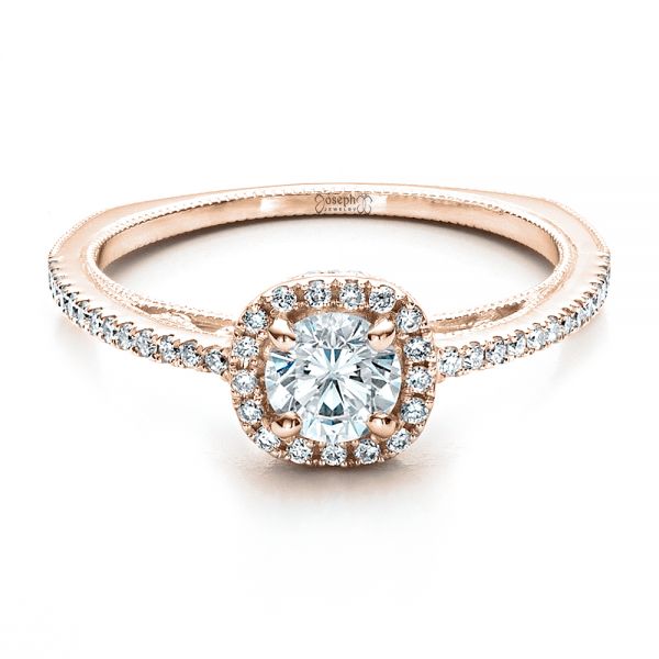 14k Rose Gold 14k Rose Gold Custom Diamond Halo Engagement Ring - Flat View - 1448
