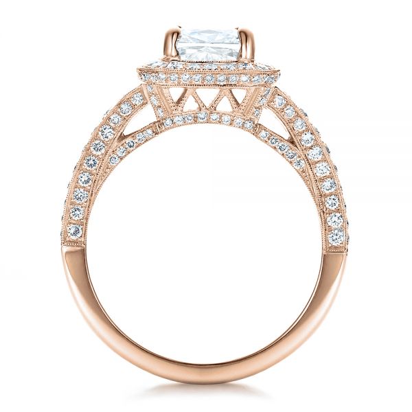 18k Rose Gold 18k Rose Gold Custom Diamond Halo Engagement Ring - Front View -  100098