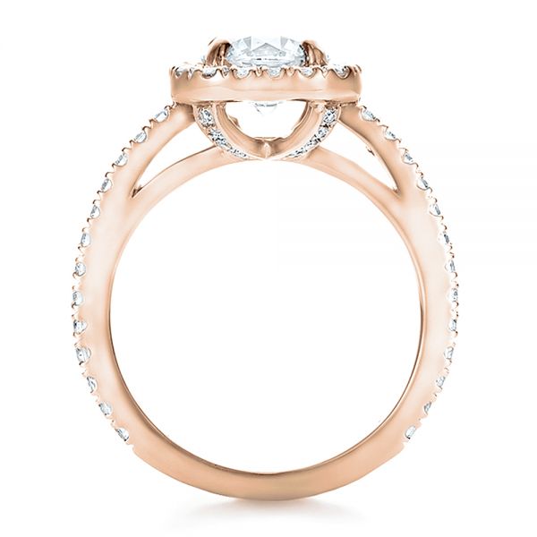 14k Rose Gold 14k Rose Gold Custom Diamond Halo Engagement Ring - Front View - 100629