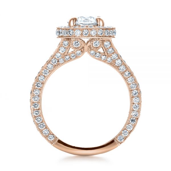 18k Rose Gold 18k Rose Gold Custom Diamond Halo Engagement Ring - Front View -  100644