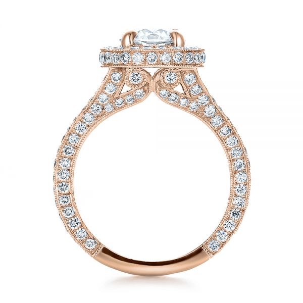 18k Rose Gold 18k Rose Gold Custom Diamond Halo Engagement Ring - Front View -  100644