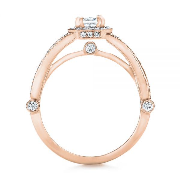 18k Rose Gold 18k Rose Gold Custom Diamond Halo Engagement Ring - Front View -  100651