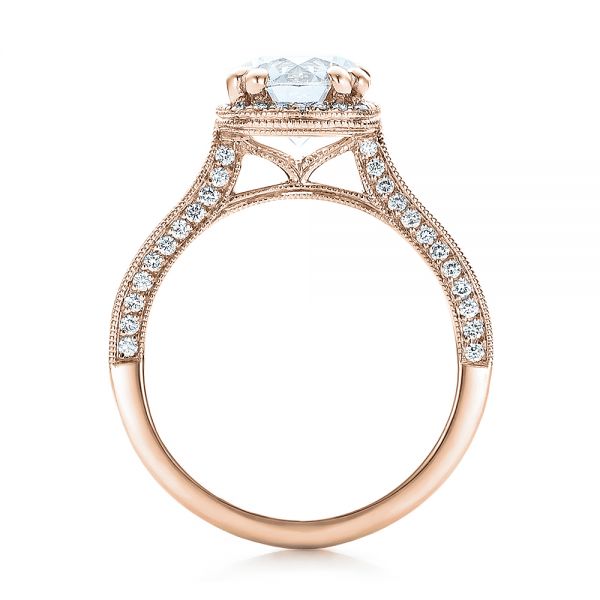 18k Rose Gold 18k Rose Gold Custom Diamond Halo Engagement Ring - Front View -  101183
