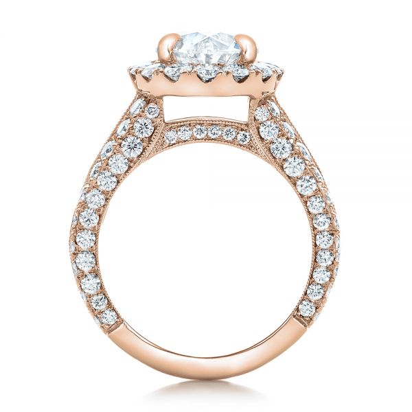 18k Rose Gold 18k Rose Gold Custom Diamond Halo Engagement Ring - Front View -  102156