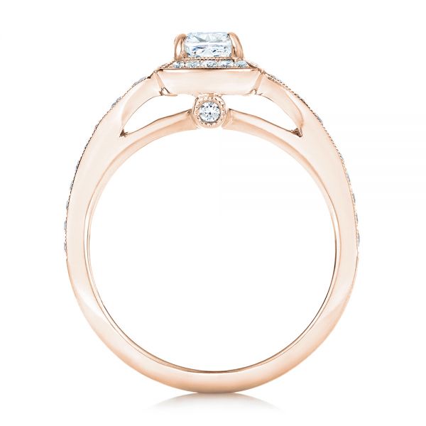 18k Rose Gold 18k Rose Gold Custom Diamond Halo Engagement Ring - Front View -  102597