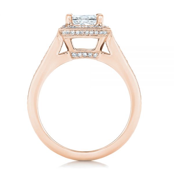 18k Rose Gold 18k Rose Gold Custom Diamond Halo Engagement Ring - Front View -  102809