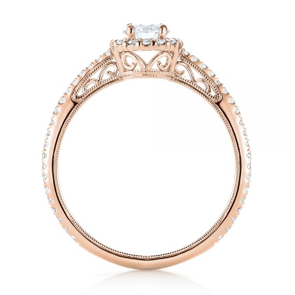 18k Rose Gold 18k Rose Gold Custom Diamond Halo Engagement Ring - Front View -  102990