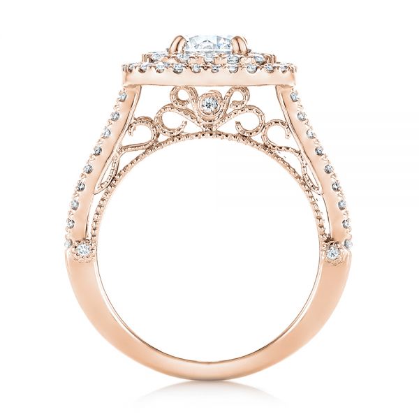18k Rose Gold 18k Rose Gold Custom Diamond Halo Engagement Ring - Front View - 103223