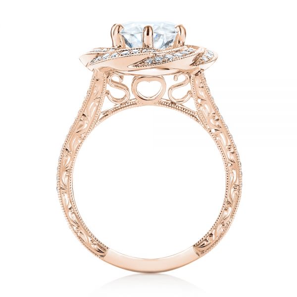 18k Rose Gold 18k Rose Gold Custom Diamond Halo Engagement Ring - Front View -  103325