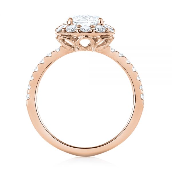 18k Rose Gold 18k Rose Gold Custom Diamond Halo Engagement Ring - Front View -  103588