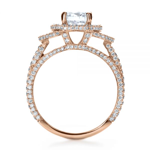 14k Rose Gold 14k Rose Gold Custom Diamond Halo Engagement Ring - Front View -  1128