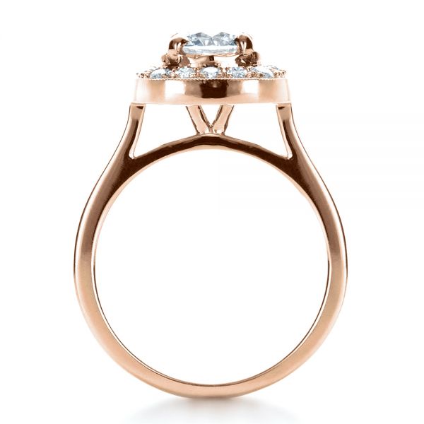 18k Rose Gold 18k Rose Gold Custom Diamond Halo Engagement Ring - Front View -  1330