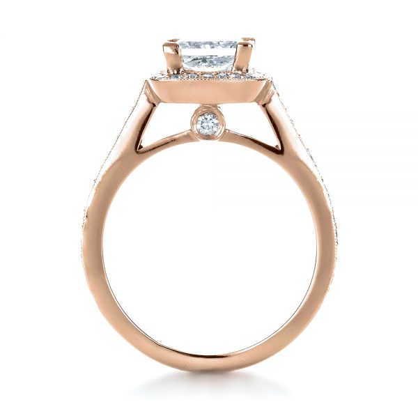 18k Rose Gold 18k Rose Gold Custom Diamond Halo Engagement Ring - Front View -  1435