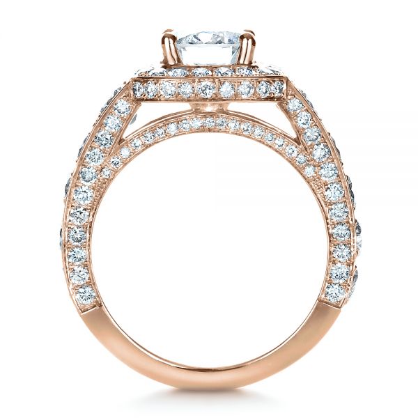 14k Rose Gold 14k Rose Gold Custom Diamond Halo Engagement Ring - Front View -  1436