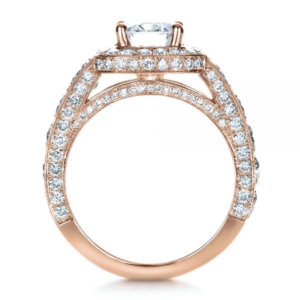 14k Rose Gold 14k Rose Gold Custom Diamond Halo Engagement Ring - Front View - 1436