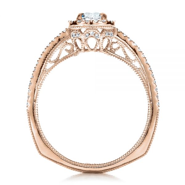 18k Rose Gold 18k Rose Gold Custom Diamond Halo Engagement Ring - Front View -  1448
