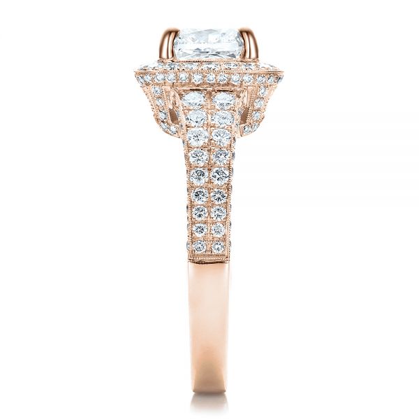 14k Rose Gold 14k Rose Gold Custom Diamond Halo Engagement Ring - Side View -  100098