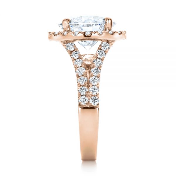 14k Rose Gold 14k Rose Gold Custom Diamond Halo Engagement Ring - Side View -  100484