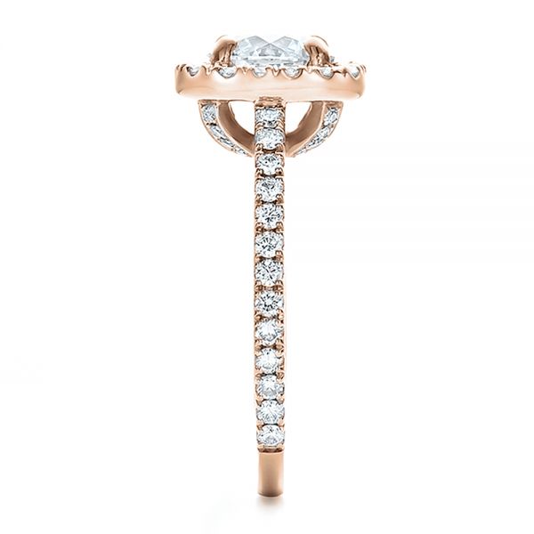 18k Rose Gold 18k Rose Gold Custom Diamond Halo Engagement Ring - Side View -  100629