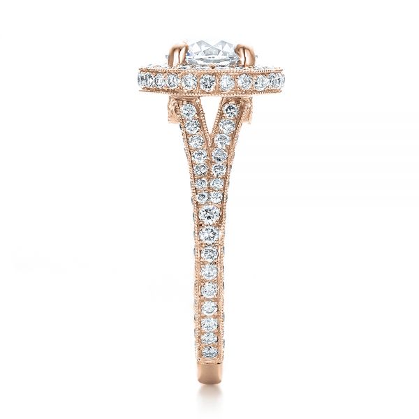 14k Rose Gold 14k Rose Gold Custom Diamond Halo Engagement Ring - Side View -  100644