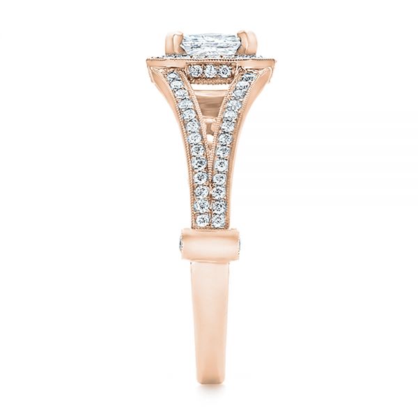14k Rose Gold 14k Rose Gold Custom Diamond Halo Engagement Ring - Side View -  100651